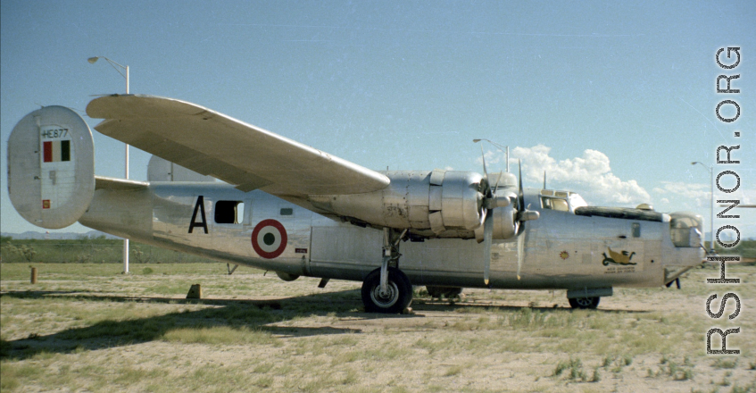 B-24 #44-44175, (formerly RAF KH304, IAF HE877), in a field at Pima, Arizona, in September 1974. (Image courtesy eLaRef with much appreciation.)