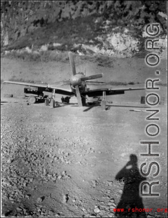 P-51 fighter at American base in Guangxi, China, during WWII.