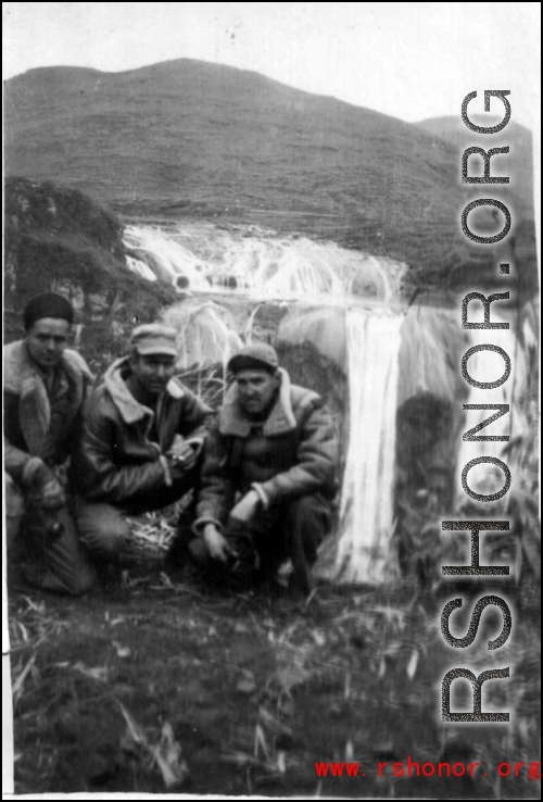 GIs in front of Huangguoshu Waterfall in Guizhou province, China, during WWII>