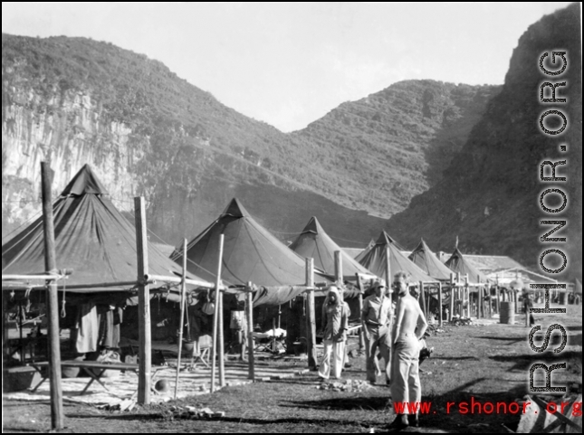 GI tent camp at Liuzhou during WWII.  Photos taken by Robert F. Riese in or around Liuzhou city, Guangxi province, China, in 1945.