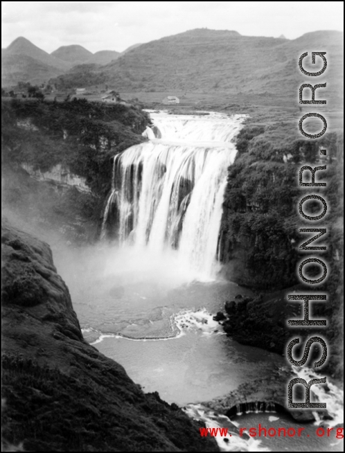 This is the Huangguoshu waterfall in Guizhou province, near Anshun city.  The GIs drove by it frequently when traveling between Kunming and Guiyang or Chongqing.  Now this is now a major tourist site.