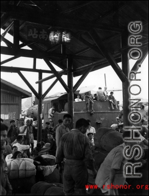The Liuzhou south train station during the evacuation in the face of the Japanese advance in the fall of 1944.