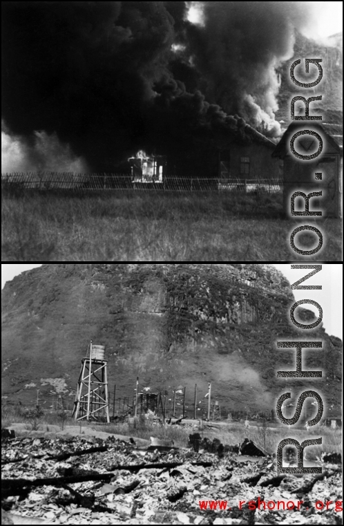 Allied destruction of the American air base at Guilin before retreating in front of the Japanese advance in the summer/fall of 1944.  From the collection of Hal Geer.