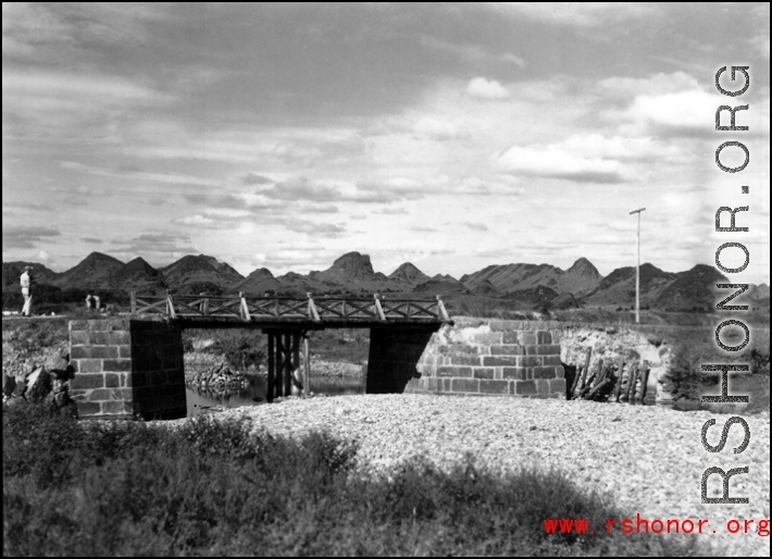 Rigging a bridge with explosives at Liuzhou before the Japanese advance during Ichigo in the fall of 1944. 