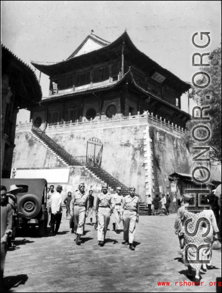 GIs stride through downtown Kunming during WWII.