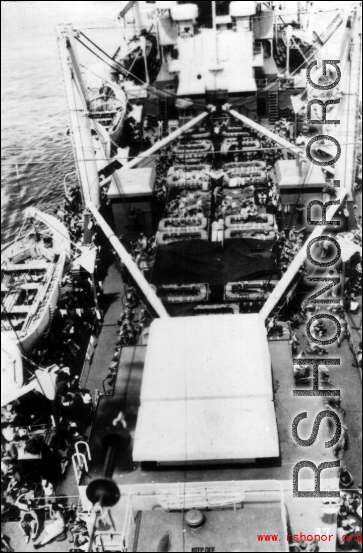 GIs on ship on the way back to the US after the war. The ship is probably the SS Marine Raven.