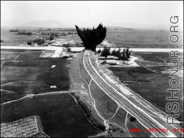 Allied bombing of railway in Yunnan or Indochina during WWII.