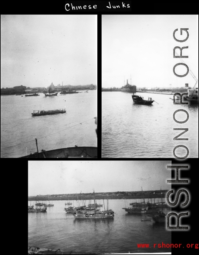 Chinese junks in Shanghai, China during WWII.