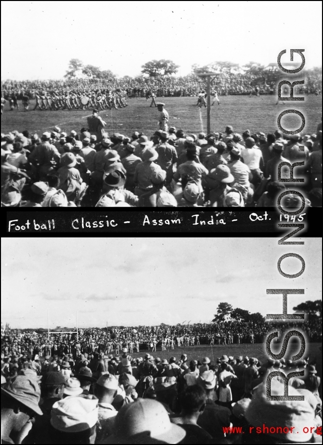 GI football game in Assam, India, during WWII, October 1945.