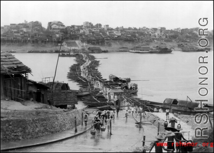 The floating bridge at Liuzhou, Guangxi province. Looking north towards the main city.  From the U.S. Government sources.