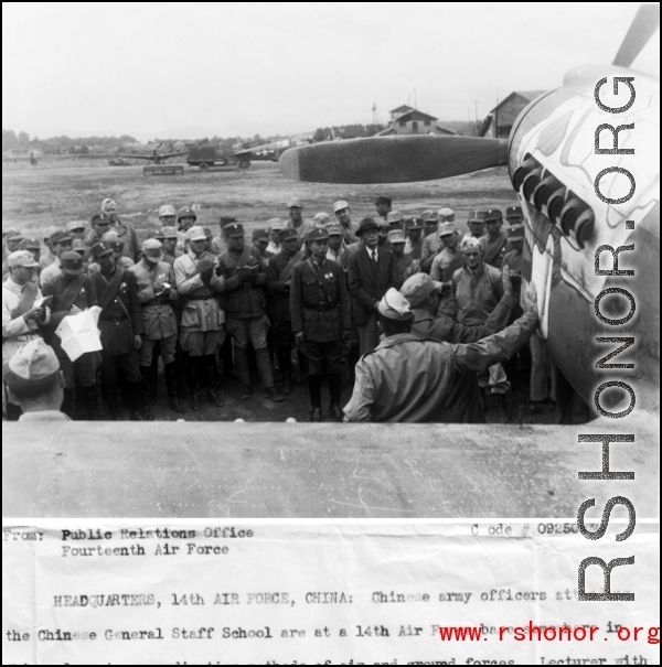 Chinese officers attending the Chinese General Staff School at a 14th Air Force base somewhere in China...