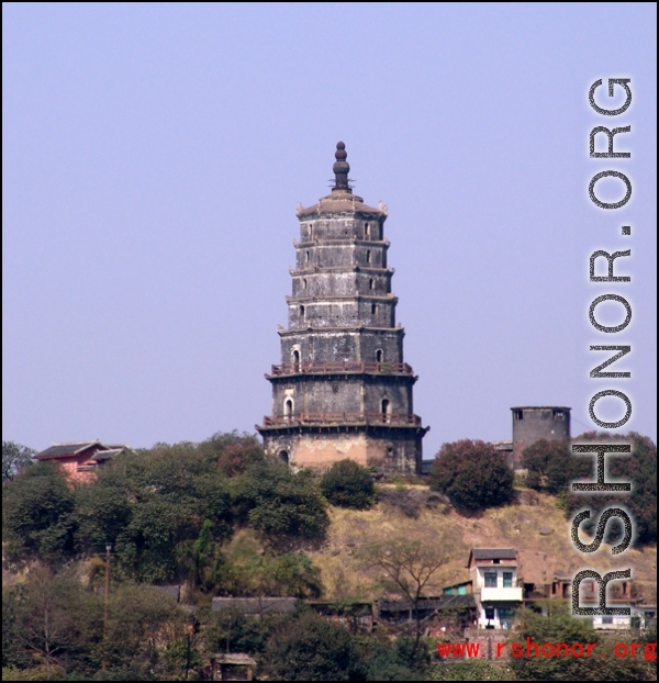 The Laiyan Pagoda (来雁塔) in Hengyang, little changed from when GIs at the airbase there photographed it 60 year ago