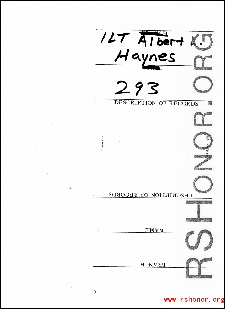 Individual Deceased Personnel File (IDPF) for Albert L. Haynes, MIA, China.