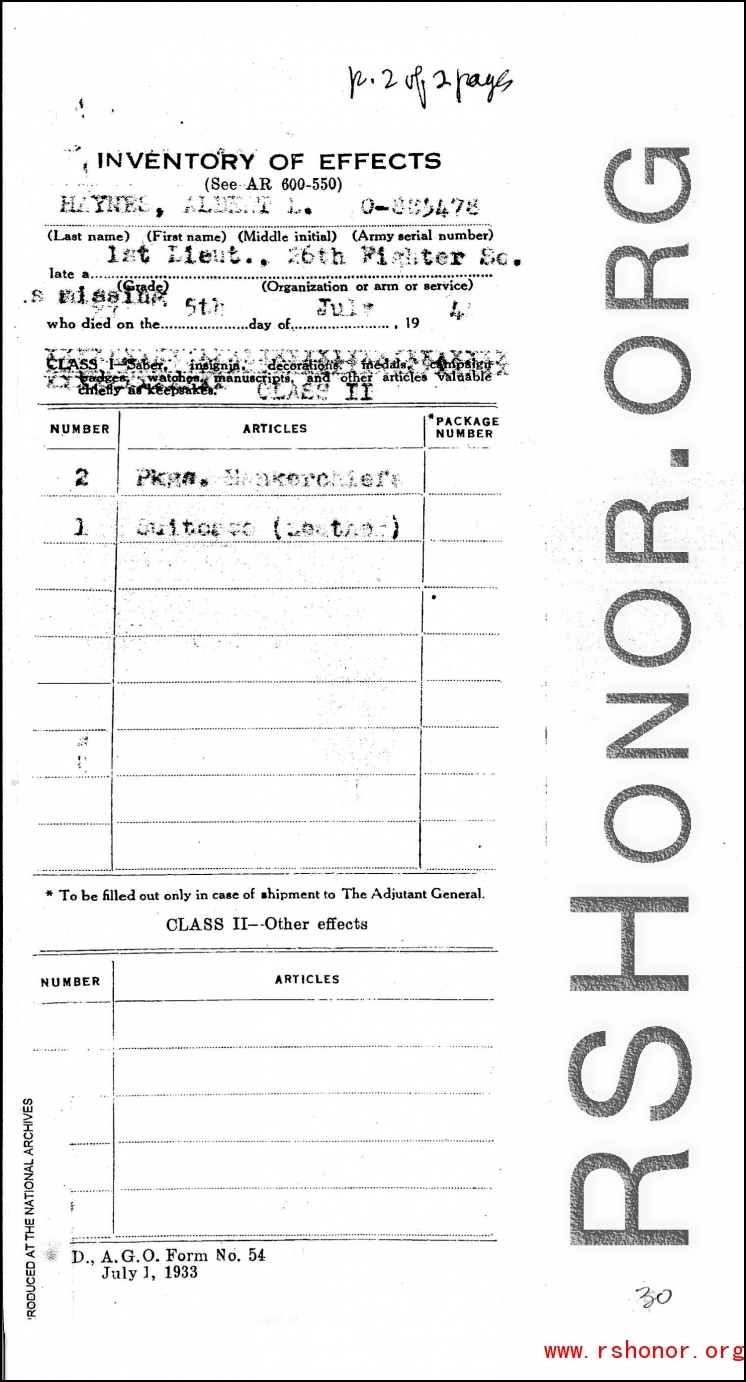 Individual Deceased Personnel File (IDPF) for Albert L. Haynes, MIA, China.