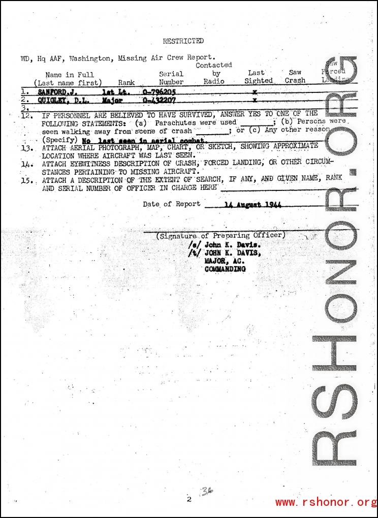 Individual Deceased Personnel File (IDPF) for Albert L. Haynes, MIA, China.