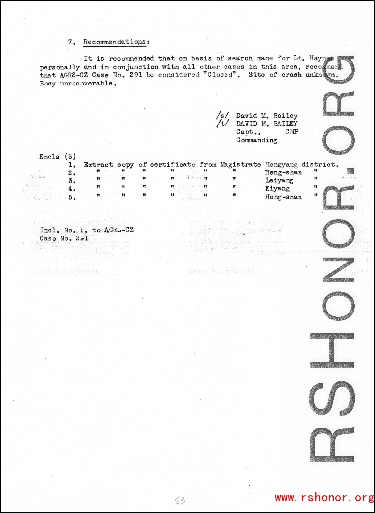 Individual Deceased Personnel File (IDPF) for Albert L. Haynes, MIA, China.