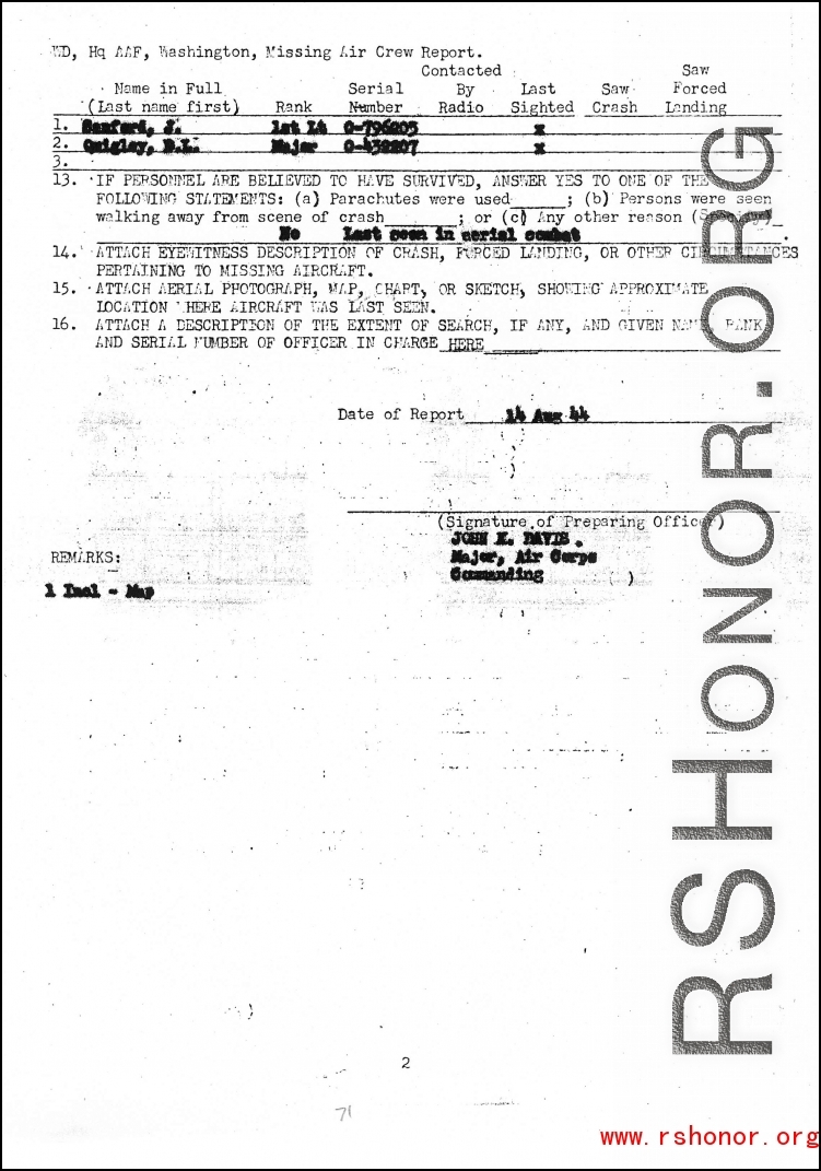 Individual Deceased Personnel File (IDPF) for Albert L. Haynes, MIA, China.