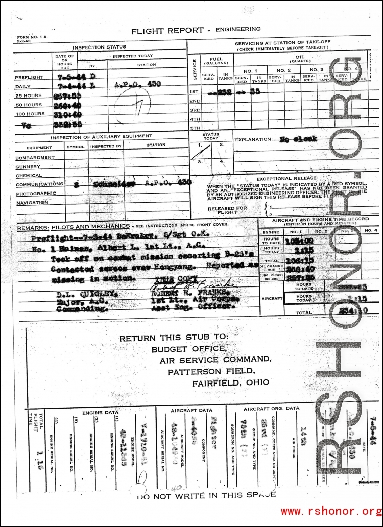 Individual Deceased Personnel File (IDPF) for Albert L. Haynes, MIA, China.