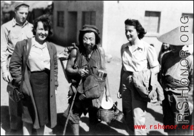 Chinese and Americans Interacting on the street, probably at Yangkai, during WWII.