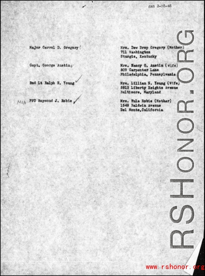 Page 9 of Missing Air Crew Report (MACR) 12028 regarding the February 7, 1945 crash of a C-47 with the loss of two American personnel and 35 Chinese personnel at Tian'e ("Tungloa"), Guangxi province.