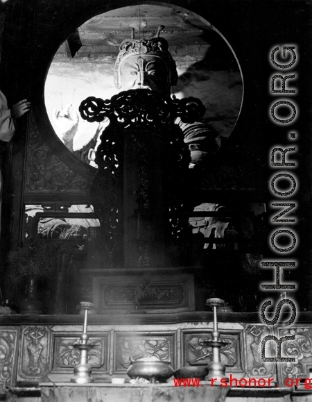 Inside a Buddhist temple in China. During WWII.