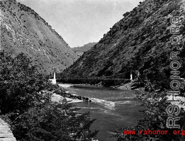 A suspension bridge on the Salween river, Yunnan province, China.