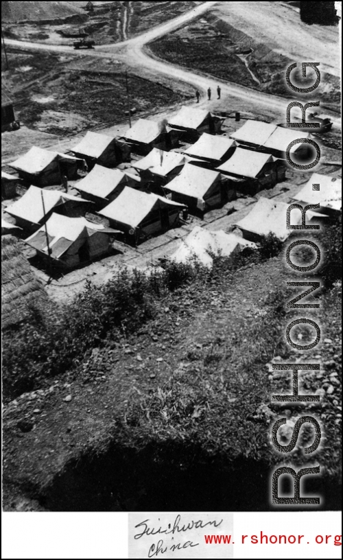 The hostel area at the American base at Suichuan (Suichwan) airbase, Jiangxi province, during WWII.