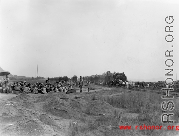 Chinese civilian evacuation in Guangxi province, China, during WWII, during the summer or fall of 1944 as the Japanese swept through as part of the large Ichigo push.