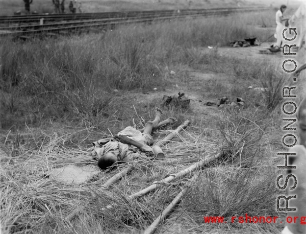 The sick and weakened during the Chinese civilian evacuation in Liuzhou city, Guangxi province, China, during WWII, in the summer or fall of 1944 as the Japanese swept through as part of the large Ichigo push.