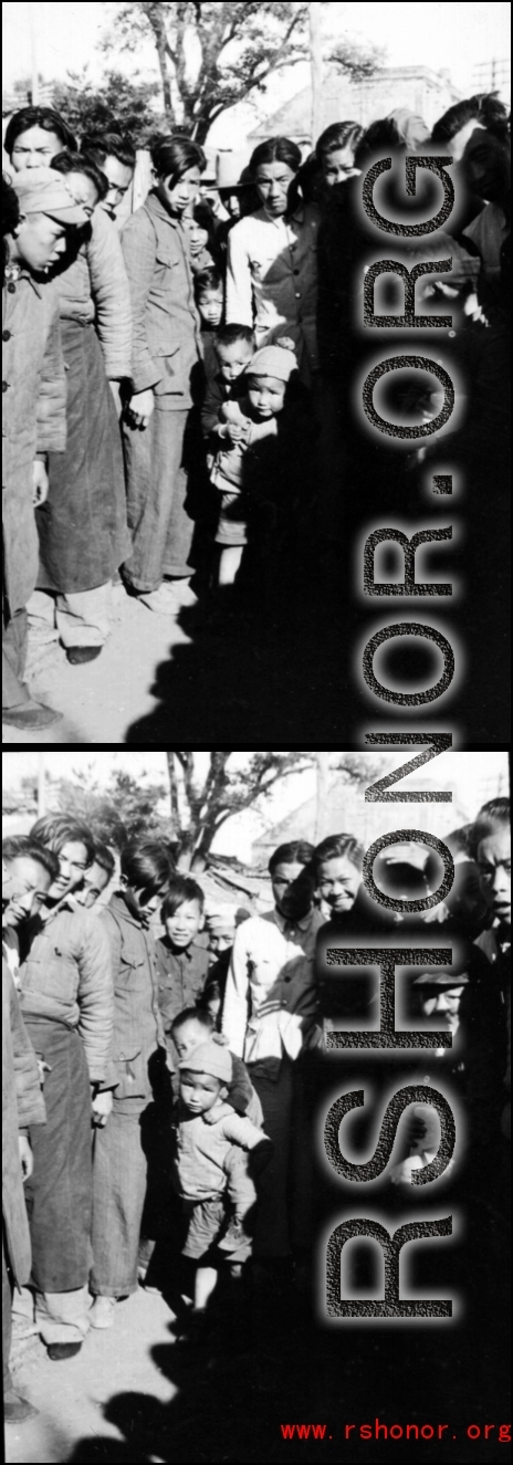 Local people in southern China during WWII: Bashful children in front of the photographer. During WWII.