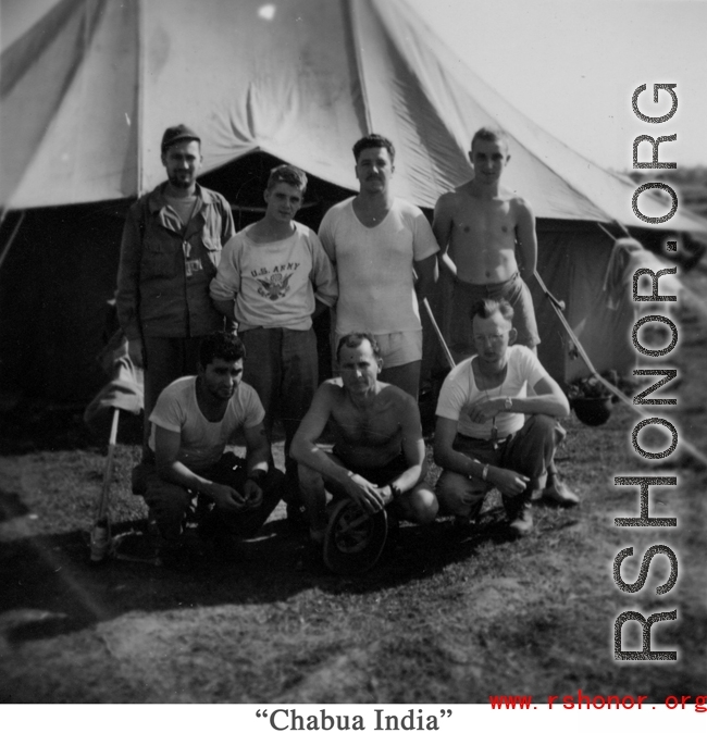 GIs hanging out--in various uniforms--in Chabua India during WWII.