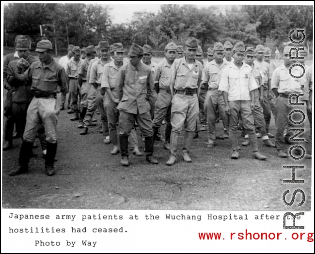 Japanese army patients at the Wuchang Hospital after the hostilities had ceased. Photo by Way. In the CBI.