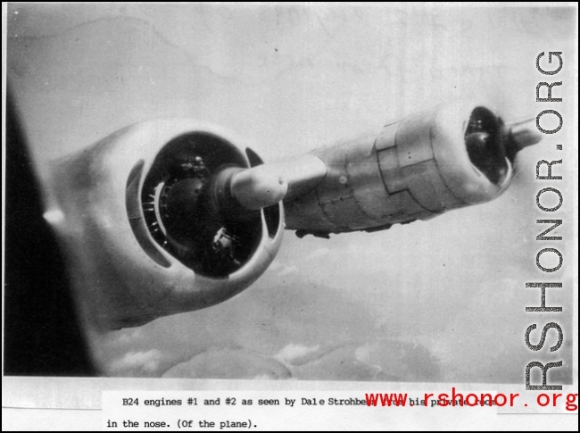 B-24 engines #1 and #2 as seen by Dale Strohbehn as seen from cockpit during flight.