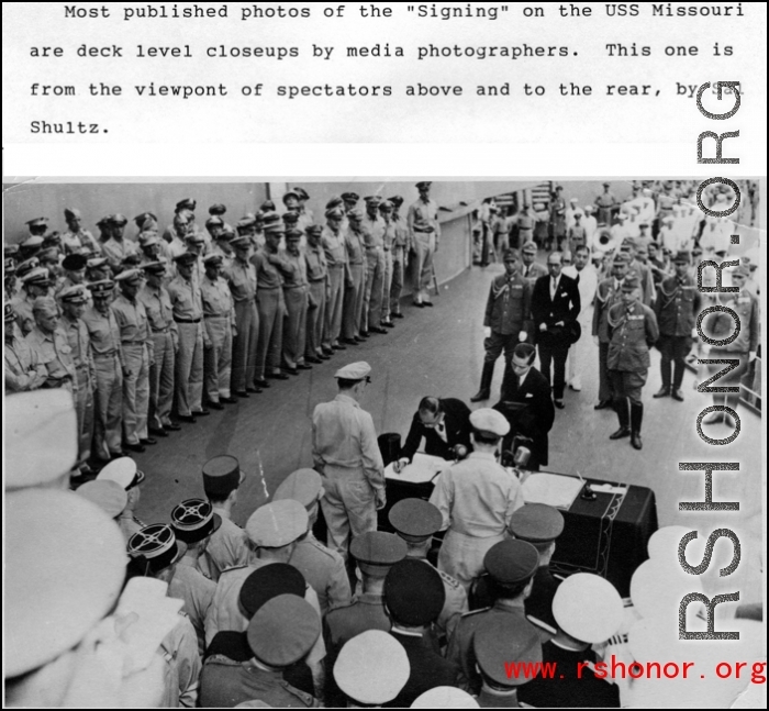 Surrender of the Japanese on the USS Missouri after WWII.  Photo by Sal Shultz.