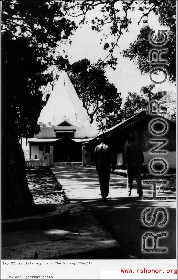 Two GI tourists approach Monkey Temple during WWII.  Photo from Roland Speckman.