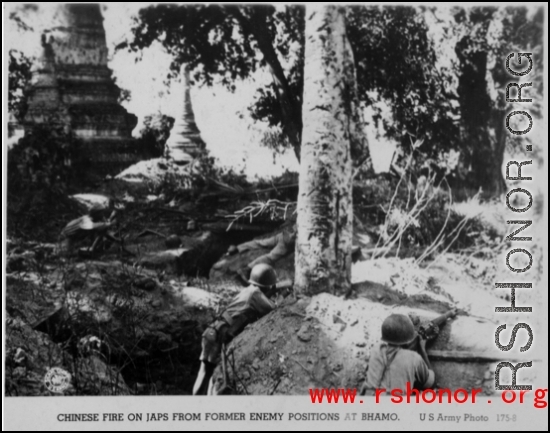 Chinese troops fire on Japanese positions at Bhamo, Burma.