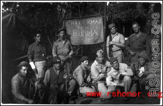 GIs in Burma in "Merry Christmas From Burma" posed photo from WWII.