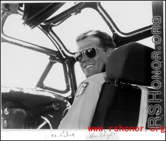 An unknown American Army Air Force copilot in flight in the CBI during WWII.