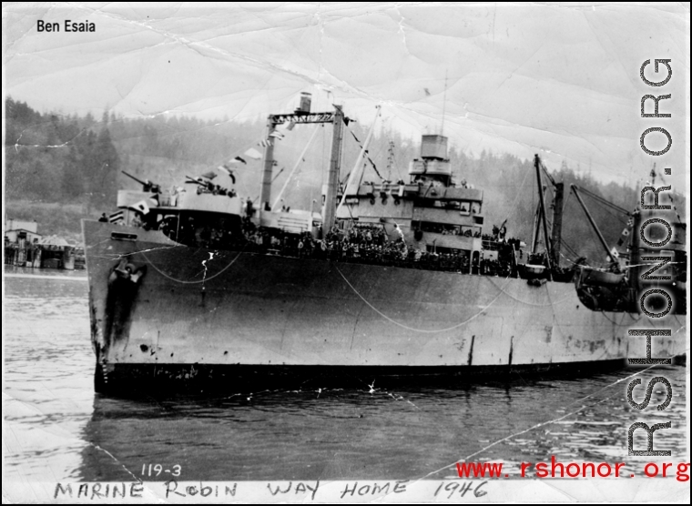 Marine Raven on way home from CBI in 1946. Photo from Ben Esaia.