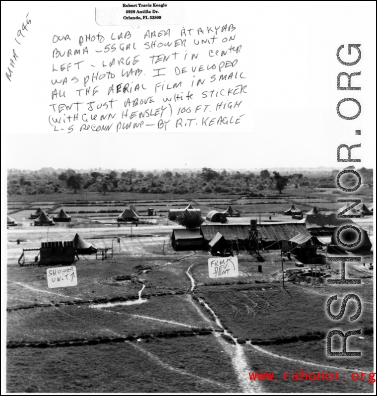 Photo lab area at Akyab, Burma, March 1945.  R. T. Keagle.