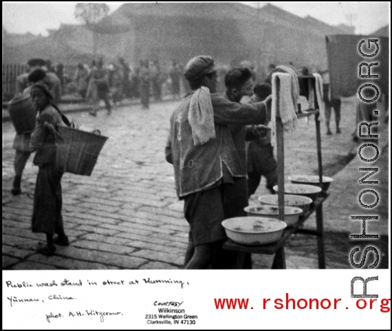 Public wash stand in Kunming, Yunnan province, China, during WWII.  Photo by A. H. Kitzerow, provided by Wilkinson.