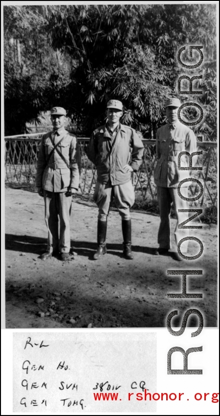 38th Chinese Division generals Ho, Sun, Tong. Photo from Lt. Col. Charles E. Mason.