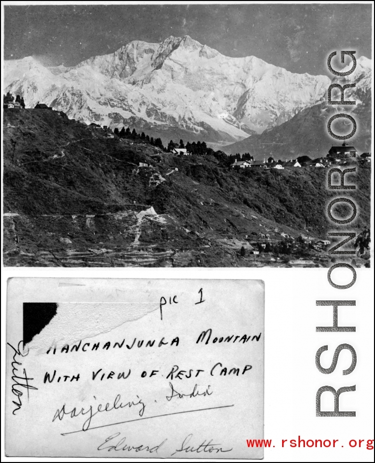 Kanchanjunga Mountain with view of Rest Camp, Darjeeling India.  Photo from Edward Sutton.