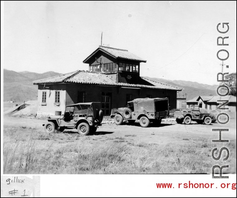 Control tower at an American air base in CBI. Elevation 6420 feet.  Gillick.