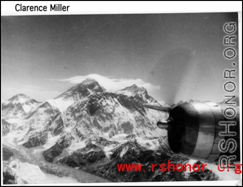 Flying over Himalayas during WWII.  Photo from Clarence Miller.