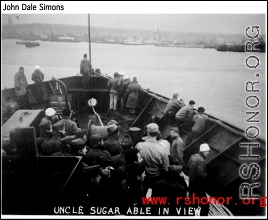 The US coming into view for returning CBI veterans after WWII.  Photo from John Dale Simons.