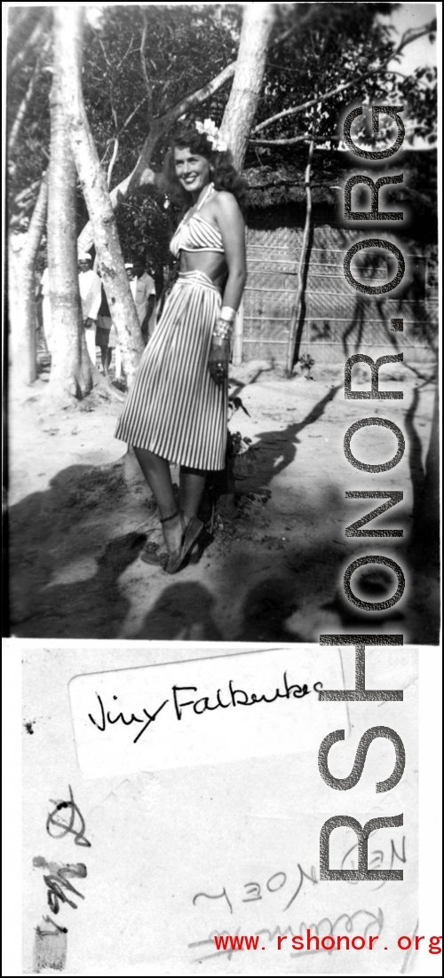 Jinx Falkenberg poses in the CBI during WWII.  Photo from Ned Noel.