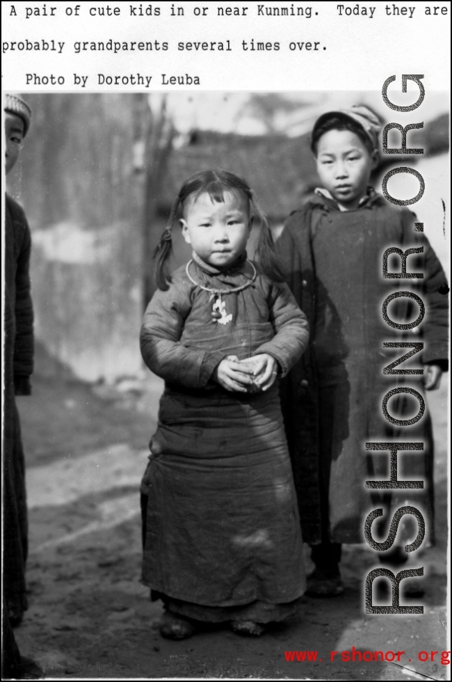 A pair of cute kids near Kunming, China, during WWII.  Image provided by Dorothy Yuen Leuba.