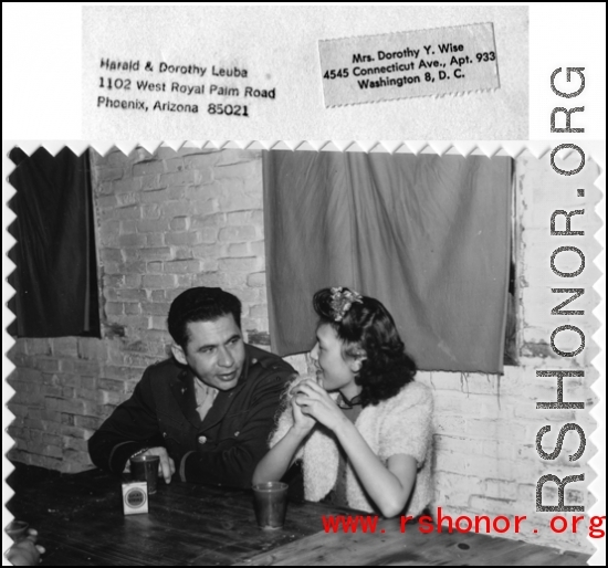 An interested GI talks with lovely gal at a party and dance at the Hostel #10 Officer's Club on January 19, 1945.  Photo from Dorothy Yuen Leuba.