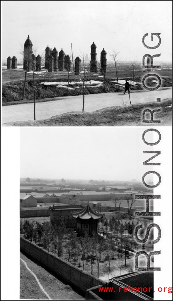 A pagoda forest, and a walled garden, in northern China during WWII.